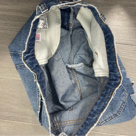 American Apparel High Rise Waist 90s Medium Stone Wash Indigo Denim Jean Shorts - Picture 6 of 9